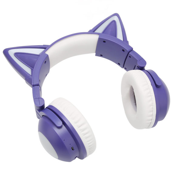 Kattøre Bluetooth-headset Stereo Søt Høy Følsomhet Innebygd Mikrofon Justerbar LED Barn Headset med 3,5 mm Kabel