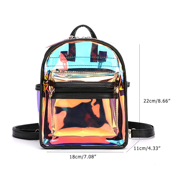 Holografisk transparent ryggsäck kvinnor PVC hologram mini klar ryggsäck axelväska daglig ryggsäck