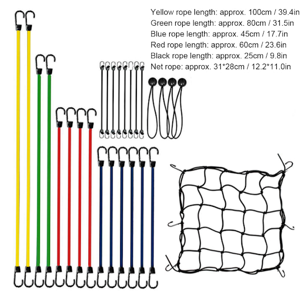 Utomhus Elastisk Rep Bungee-Snöre Remmar Hängmatta Fästrep med Haka (27 st)