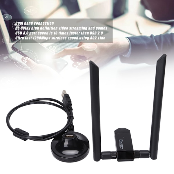 Trådløst Netværkskort 1200Mbps Lang Rækkevidde Dobbelt Bånd Trådløs USB WiFi Adapter til PC Desktop