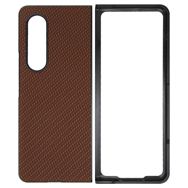 Telefonfodral Fällbar Mobiltelefon Skyddande Fodral Fullt Skydd för Galaxy Z Fold 3 Kolfiberstruktur Kaffe