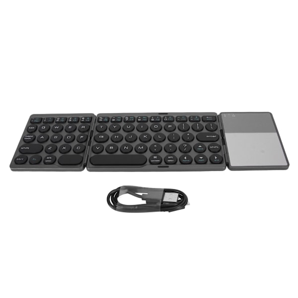 Rund Bluetooth Vikbart Tangentbord med Pekplatta Universell 140mAh Trådlös 64-Tangenters Vikbart Tangentbord Svart