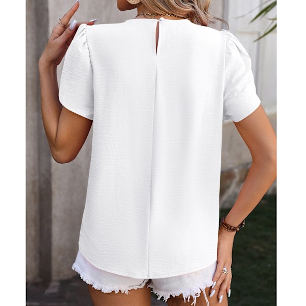 Kortärmad T-shirt Rund Hals Mjuk Bekväm Stilren Enfärgad Dam Sommarblus för Vardagsbruk Vit S