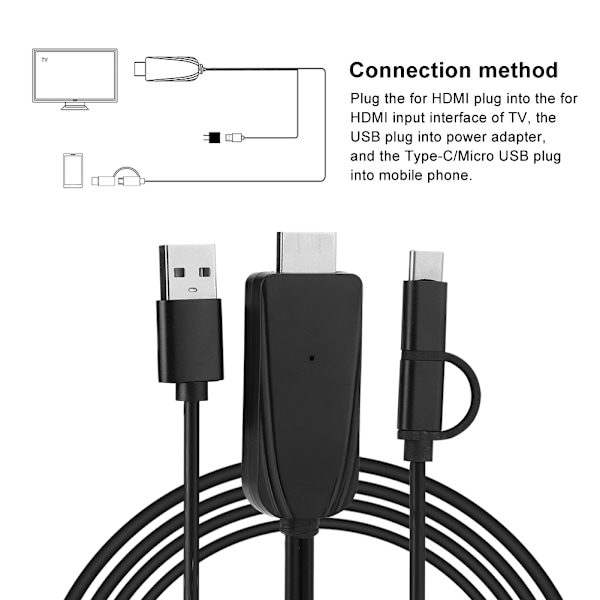 1080P HD USB C -sovitin, Bluetooth-kaapeli, sama näyttökaapeli Android-matkapuhelimelle
