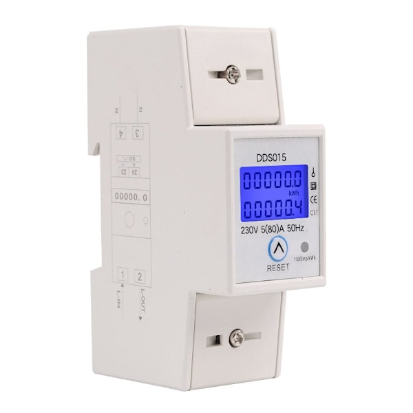 Digital LCD Enfas Energimätare, DIN-Skena Monterad 230V Elmätare med Hög Precision &amp; Låg Strömförbrukning, Återställbar Partiell