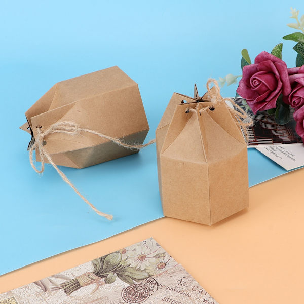 50 stk. Innovative DIY Papir Candy Box Gavepose med Hamp Reb til Bryllupsfest Baby Shower