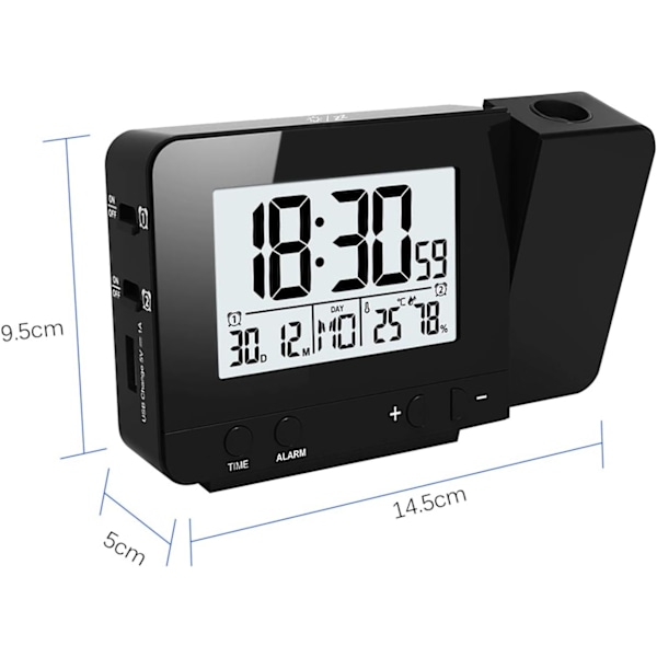 Projektionsväckarklocka, Digital LCD-skärm med Dubbla Alarm och Progressiv Volym, Perfekt för Barn, Lättinställd Dimmer, Helgläge