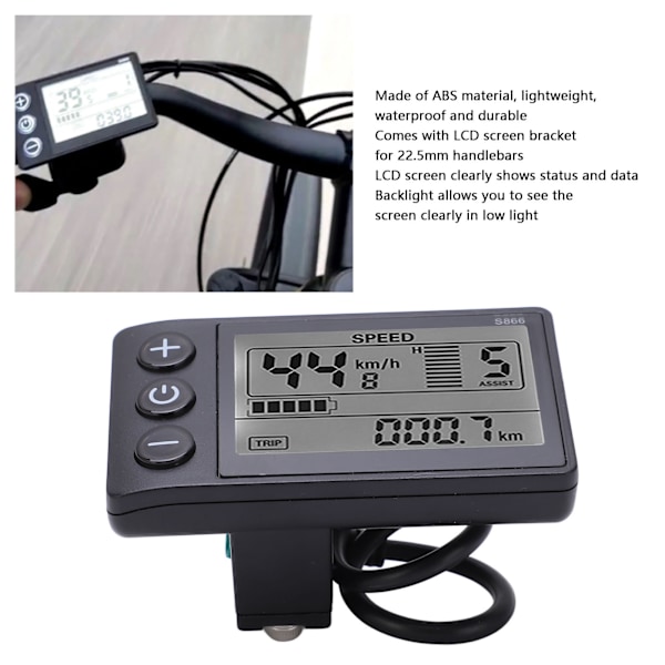 Elektrisk cykel S866 LCD-displaymåler 24V 36V 48V kontrolpanel med vandtæt stik