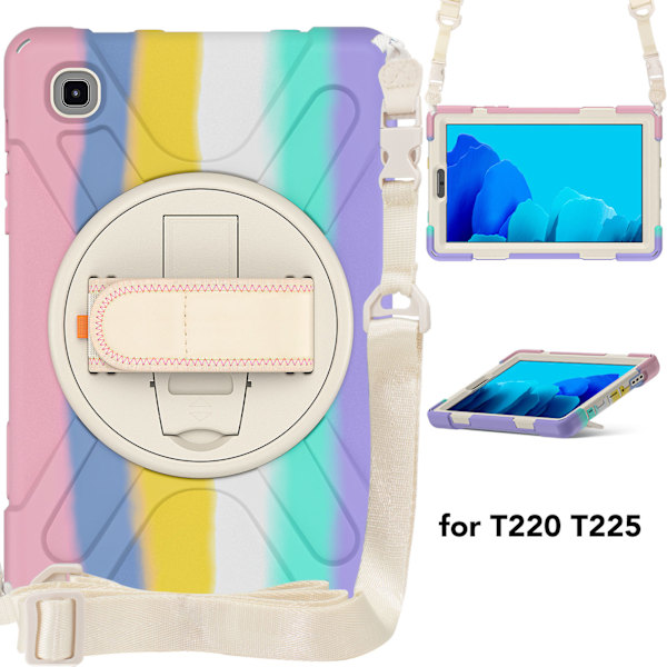 Tabletfodral Fallskydd Kraftigt Fodral med Handrem Stöd Axelrem för Galaxy A7 Lite T220 T225 8.7in Färgglatt Rosa