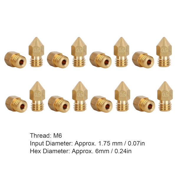 20 stk MK8 dyse sett 1,75 mm M6 gjenge polerte ekstruder dyser med oppbevaringsboks for 3D-skriverutskifting 0,5 mm