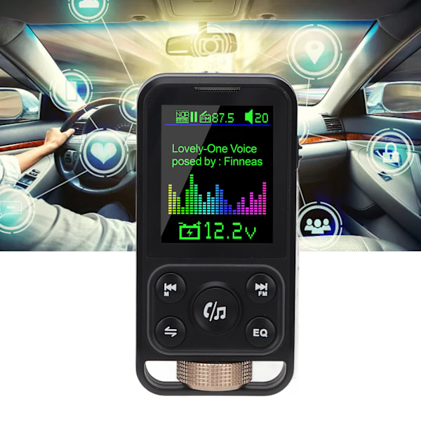 Bluetooth FM-sender 12V-24V håndfri samtale Bluetooth-billaderadapter Støtte PD30W QC18W Hurtiglading Type 1
