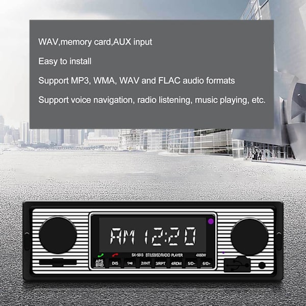 Auton Bluetooth MP3-soitin WAV AUX-tulolla, tukee handsfree-puheluita, ääniopastusta, selkeää ääntä ja auton stereovastaanotinta