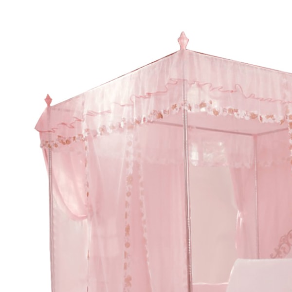 Luksus Prinsesse 3 Side Åbninger Post Seng Gardin Baldakin Netting Myggenet Sengetøj (Pink S)