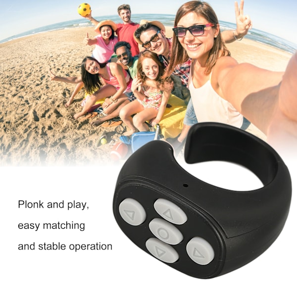 Smart Ring Controller Bluetooth 5.3 Trådløs Fjernkontroll Sidevender for Tik Tok Elektronisk Bok Svart