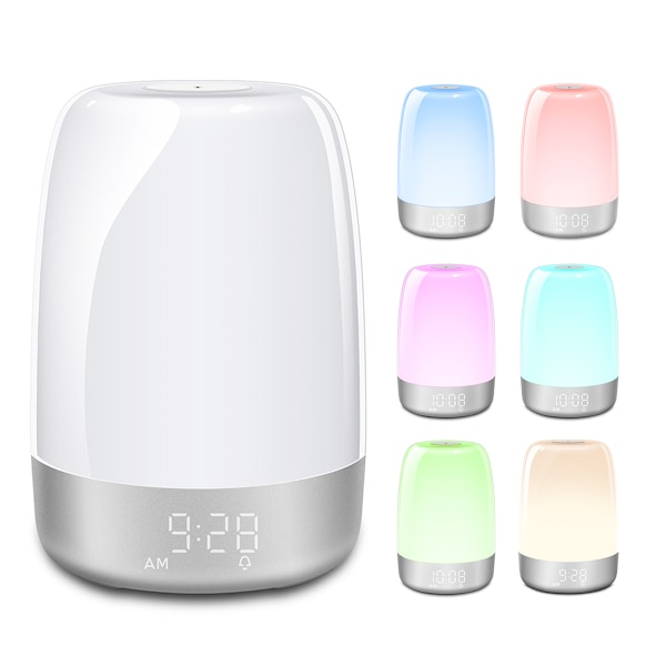 RGB Ambient Bordslampa Nattdukslampa, Soluppgångssimulering Väckarklocka, Sömnhjälpsfunktion med Naturliga Ljud, Babysäkerhet, Perfekt för Barnrum och