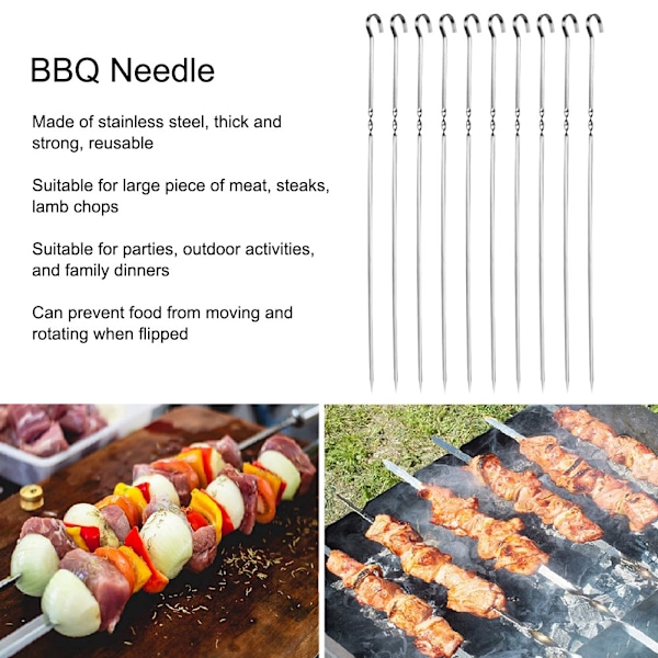 Grilltillbehör som tål diskmaskin, grillspett i rostfritt stål för enkel rengöring, håller maten säkert på plats, perfekt för biff, lamm