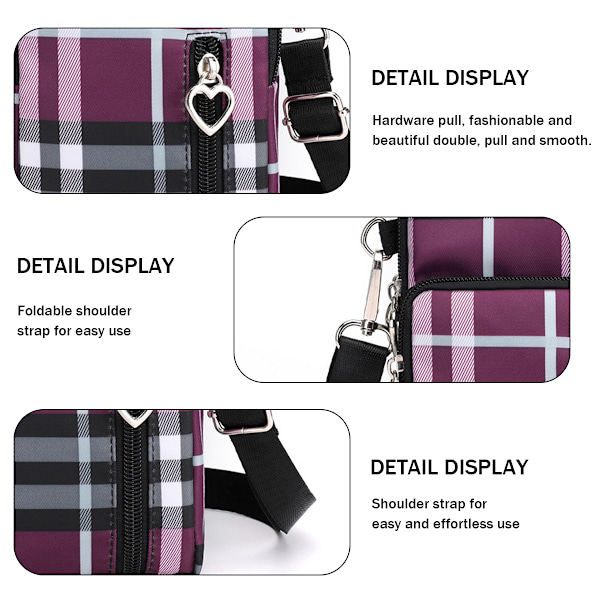 Pieni ruudullinen crossbody-lompakkopuhelinlaukku naisille, pieni crossbody-laukku, matkapuhelimen olkalaukku, minilompakko olkahihnalla