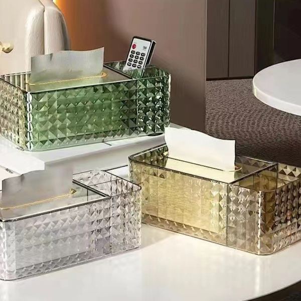 Näsdukslåda och skrivbordsorganisatör, rektangulär näsdukslåda, utsökt akryl näsdukslåda, fjärrkontrollglasögon, multifunktionell näsduk