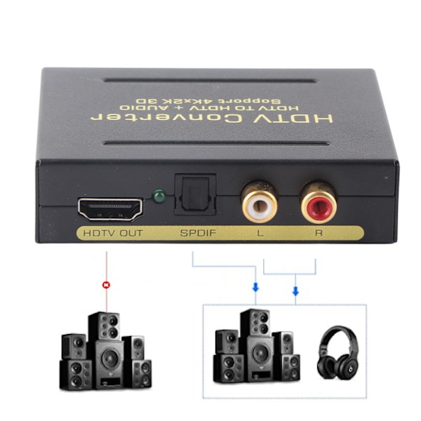 Audio Extractor HD Multimedia Interface til AUDIO+SPDIF+R/L Lydsignal Konverter 100240V(EU )
