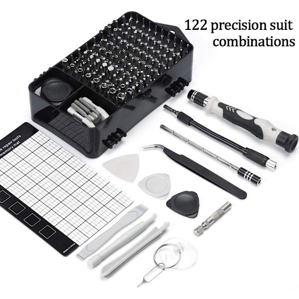 Precision i dina fingertoppar, Magnetisk reparationssats: 122-i-1 Elektronikverktygssats, Kromvanadin, Ergonomiskt grepp, Flexibel axel, För bärbara datorer,