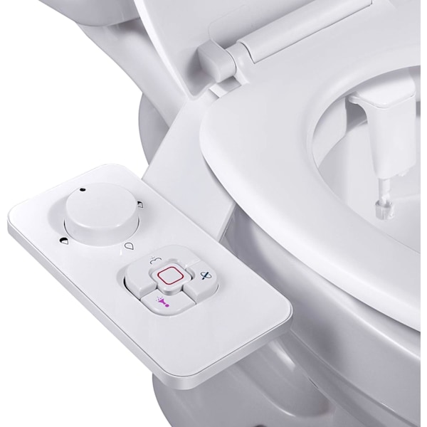 Bidet-fäste, icke-elektrisk kallvatten-bidettoalettfäste med tryckkontroller, infällbara självrengörande dubbla munstycken för frontal &