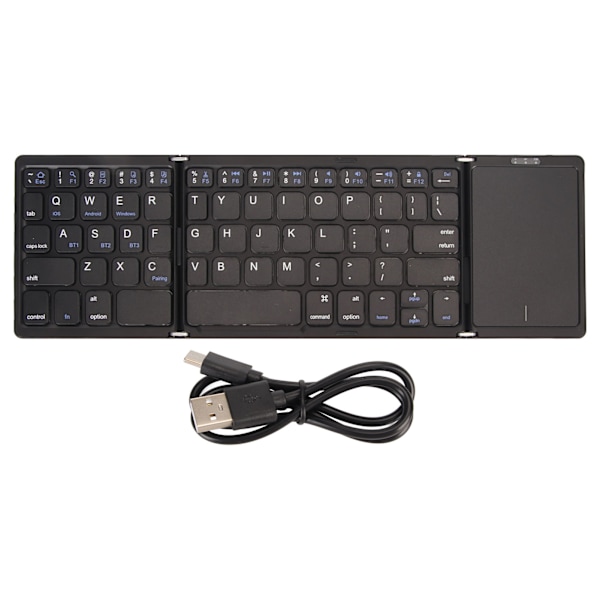 3 Folds Trådlöst Tangentbord med Touchpad Fällbart Tangentbord för Tablet PC Smartphone Inbyggt Batteri B089T