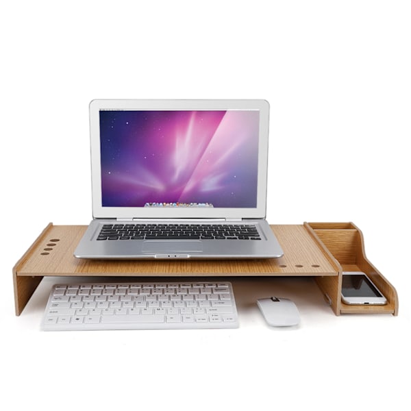 DIY Kontor Skrivebord Monitor Riser Opbevaringsboks Træhylde PC Bærbar Stativ Organizer(Kirsebærtræ)