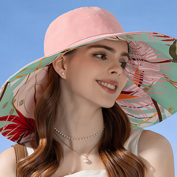 Bomull Bred Bremskjerm Solhatter  Kant Sommer UV Beskyttelse UPF Boho Hat for Strand Fotturer Hage Reise Hakestropp
