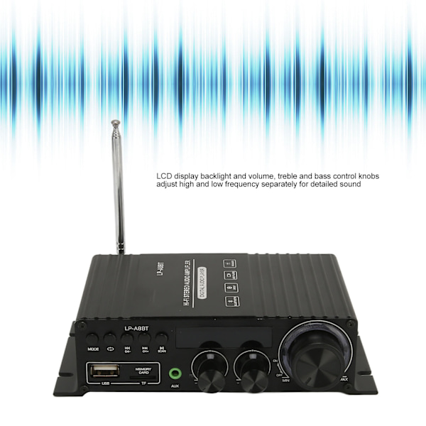 Bil Mini Audio Power Amplifier Bluetooth 5.0 2.0 Kanal Koaxial Dekodning Hög Låg Tuning med Fjärrkontroll