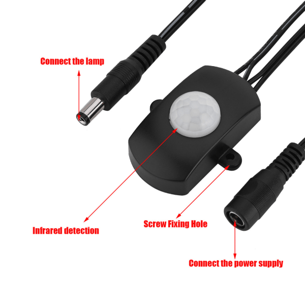 5A DC 6-24V Mini PIR Infrarød Bevægelsessensor Detektor Switch LED Strip Automatisk Switch Sort