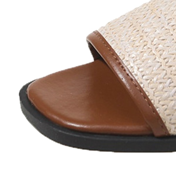 1 Par Vävda Tofflor Dam Retro Platt Botten Enkelrem Sandaler Fransk Nisch Sommarskor Ljusbrun Storlek 38
