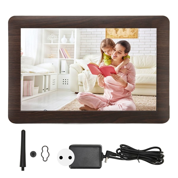 WiFi Digital Fotoram 1280x800 10,1 Tum IPS HD Touch Screen Smart Cloud Fotoram med 16GB Lagring 100‑240V Brun EU-kontakt