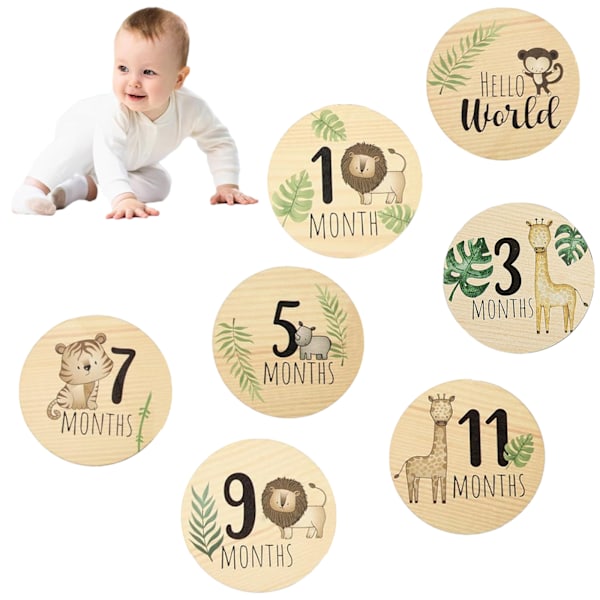 Kompakt Storlek Trä Baby Månadsvisa Milstolpekort, Dubbelsidig Design Nyfödd Fotorekvisita, Perfekt Gåva För Babyrum Dekorationer, Könsneutral Gåva