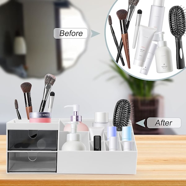 Makeup Organizer, Makeup Opbevaring, Kosmetik Opbevaring med Skuffer til Skrivebordsarrangør, Makeup Organizer til Kommode, Soveværelse, Badeværelse Hvid