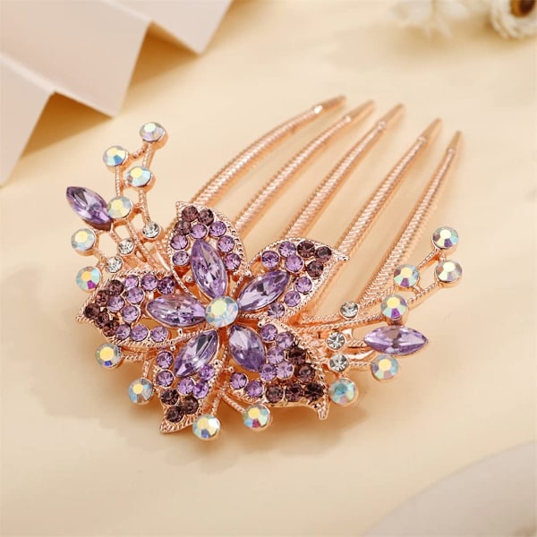 Speciella tillfällen: Elegant bröllopsaccessoar i legering med strass, utsökt blomdesign för brudprakt (Lila)