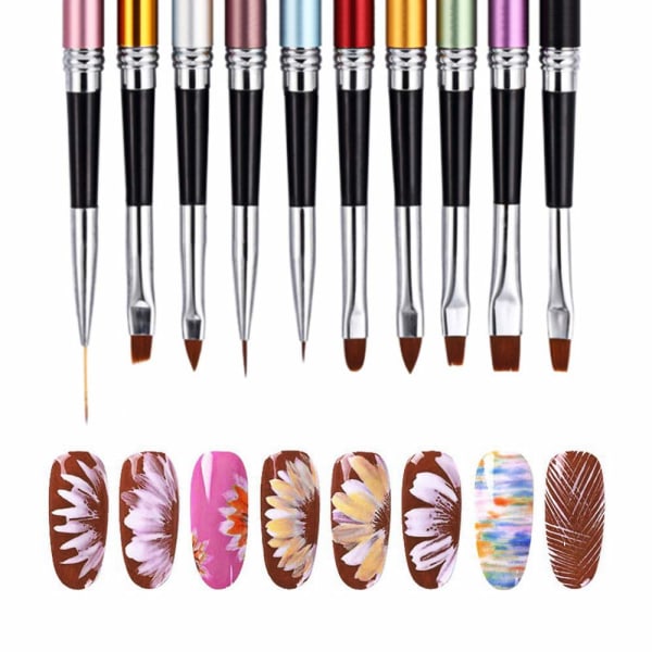 10 st Nail Art penna för professionella salongers nagelborste och hem