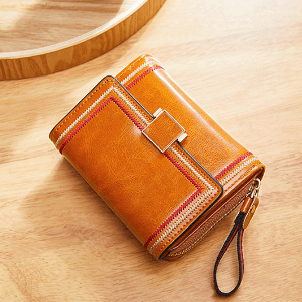 Liten damplånbok Kreditkortshållare, PU-läder Retro Bifold Damficka Plånbok med dragkedja Myntficka