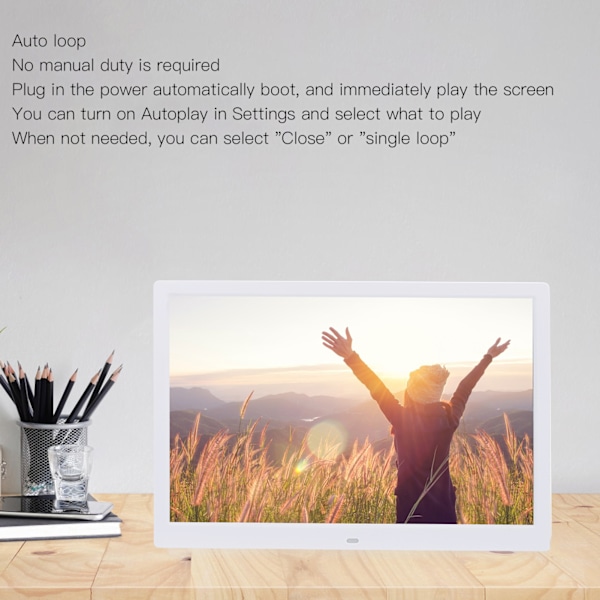 Elegant digital fotoram, 15-tums pekskärm LED-display med lagringsutökning, justerbara inställningar för multimediaspelare och fjärrkontroll