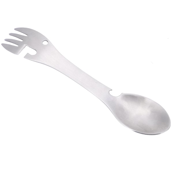 Bärbar Multifunktionell Utomhusspork, Premium Rostfritt Stål 5 i 1 Redskap med Sågtandad Skärare, Kompakt Design för Camping Picknick Vandring,