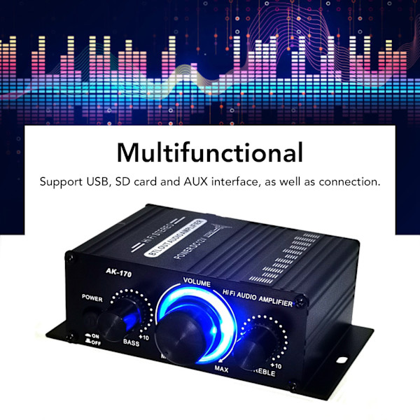 Bil Audio Powerforstærker Dual Channel USB SD-kort AUX Bluetooth Stereo Mini-forstærker 12V