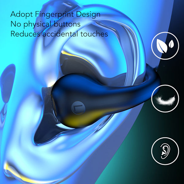 Åben øre Bluetooth-øretelefoner Bone Conduction Stereo Noise Cancelling Touch Control Clip On Trådløse øretelefoner Sort