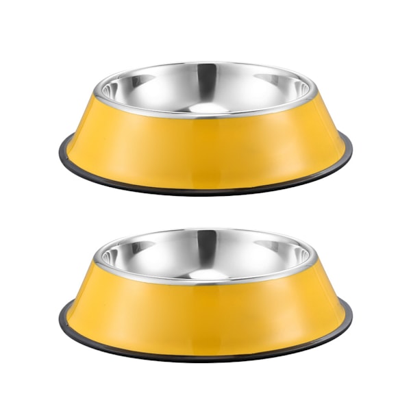Matningslösning för hundar, rostfritt stål hundskålset dubbeländamål vatten & mat non-stick anti-bit skål polerad kantdesign skyddar golvet från