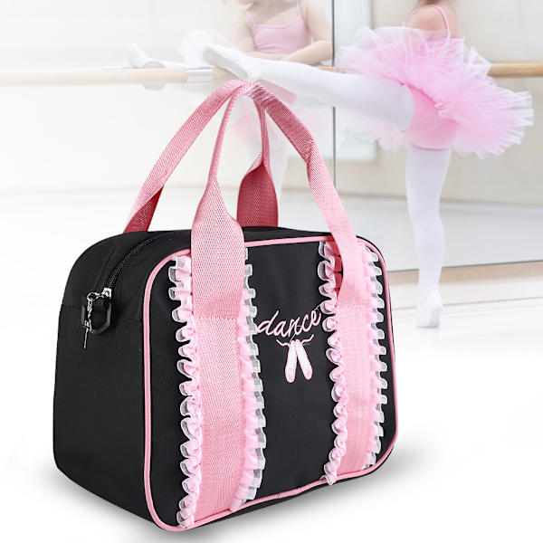 Pige Ballerina Danse Børn Håndtaske Enkelt Skulder Sports Lynlås Taske Tote (Sort)