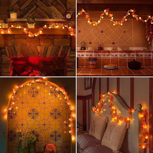 Vattentäta Utomhus Ljusslingor, Dekorativa Höstljusslingor för Thanksgiving & Halloween Dekor, Lönnlöv & Pumplampor med Varmvitt LED