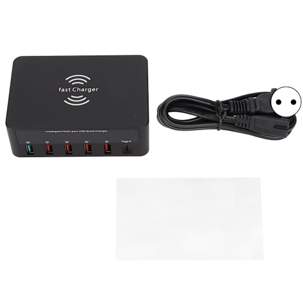 USB-telefonladingstasjon Blokk 40W 6 Port QC 3.0 Lading Hub Trådløs Lading Base med LCD-skjerm 100-240V