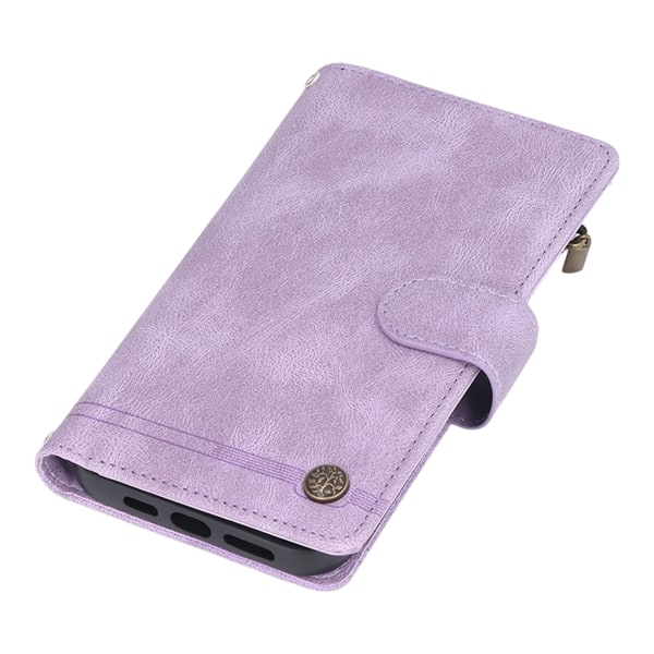 Pung Etui Multifunktion PU Læder Lynlås Kortholder Med Stativ Flip Cover til IPhone 13