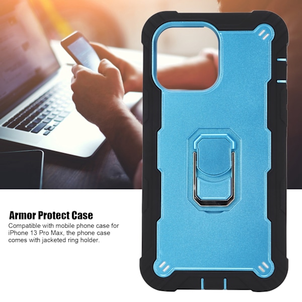 Reptålig pansarskydd med stativ för iPhone 13 Pro Max mobiltelefoner Armor Protect Case(Svart Blå )