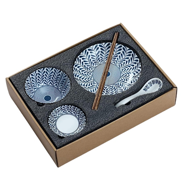 1 Set Keramiska Skålar, Japansk Stil Risskålar, Förtjockande Blå och vit porslinsskålar, Flingor Skålar för Kök, Lämplig för mikrovågsugn, ugnar, Style 1