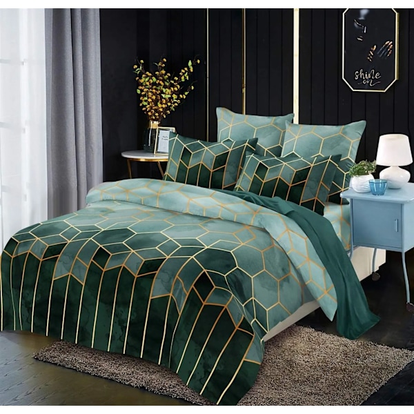 Smaragdgrön Påslakanset, Guldbladsdesign med Geometriskt Hexagon-tema, Mjukt och Bekvämt Mikrofiber för Året-runt-bruk, Enkel Maskintvätt