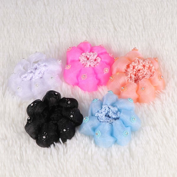 Blomsterhåraccessoarer för flickor, skonsamma mot håret paljettscrunchies, hårknutsskydd i mesh för dans, cheerleading och speciella tillfällen, 5 färgalternativ ingår